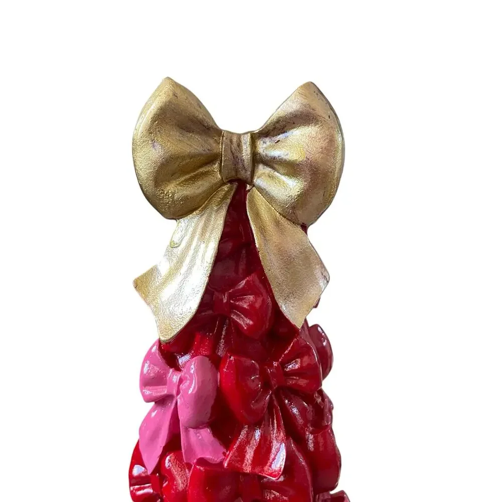 Cupcakes & Cashmere Red and Pink Bow Christmas Tree Gold Bow Topper New